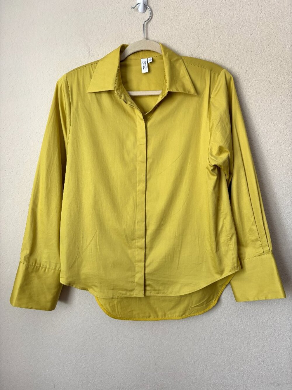 & Other Stories Structured Shoulder Button Up Chartreuse Shirt